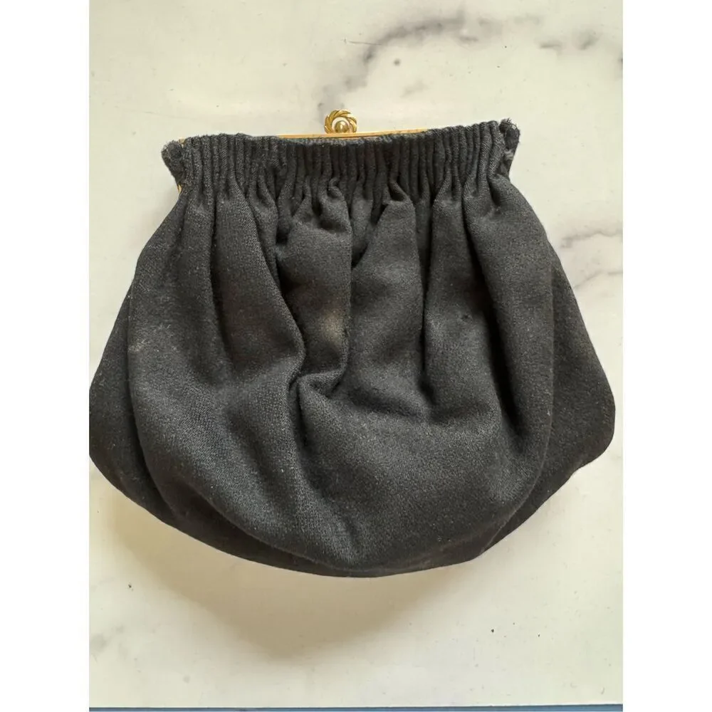 Guild Creations vintage 1940 puffy black pouch purse encrusted jewels floral ple